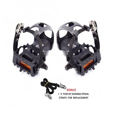 AbraFit 9/16-Inch Premium Quality Bicycle Pedals with Toe Clips and Straps Comes With One Extra Pair of Straps for Replacement - B01N6H8KGF
